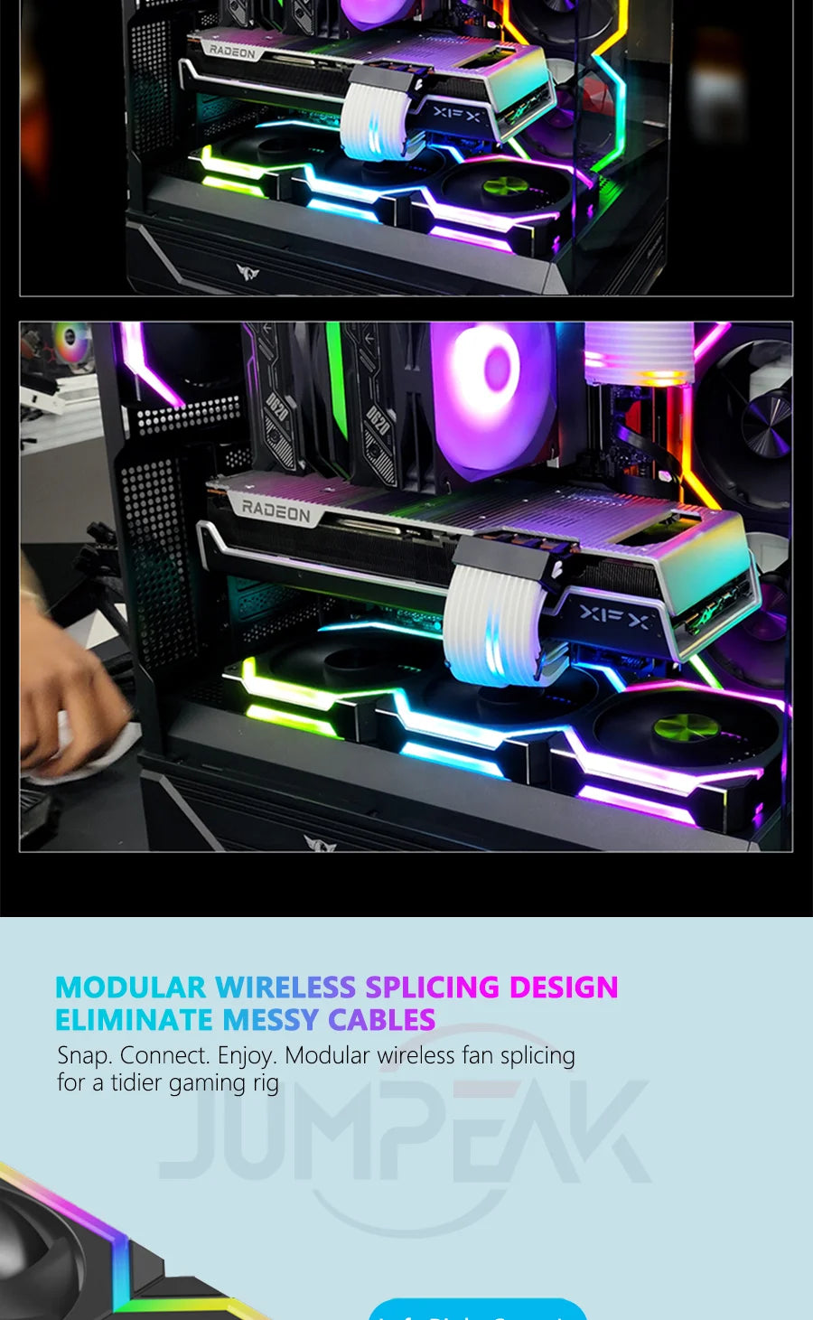 JUMPEAK CS120 ARGB 120mm PWM Cooling Fan, Modular Stackable RGB Case Fan with Fluid Bearing, Silent 800–1800RPM, 5V 3-Pin ARGB Lighting for PC Case and Radiator