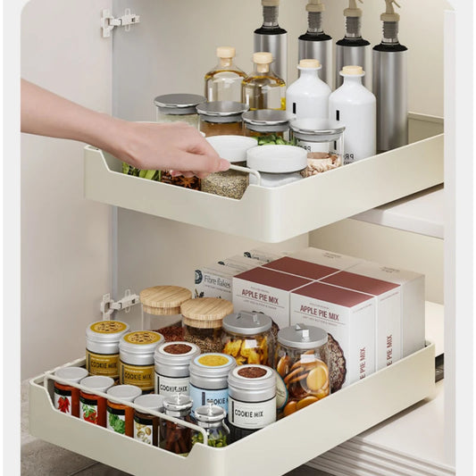 Slide Out Cabinet Organizer, Heavy Duty Sliding Drawer Pantry Shelf with Damping Guide & Nylon Adhesive