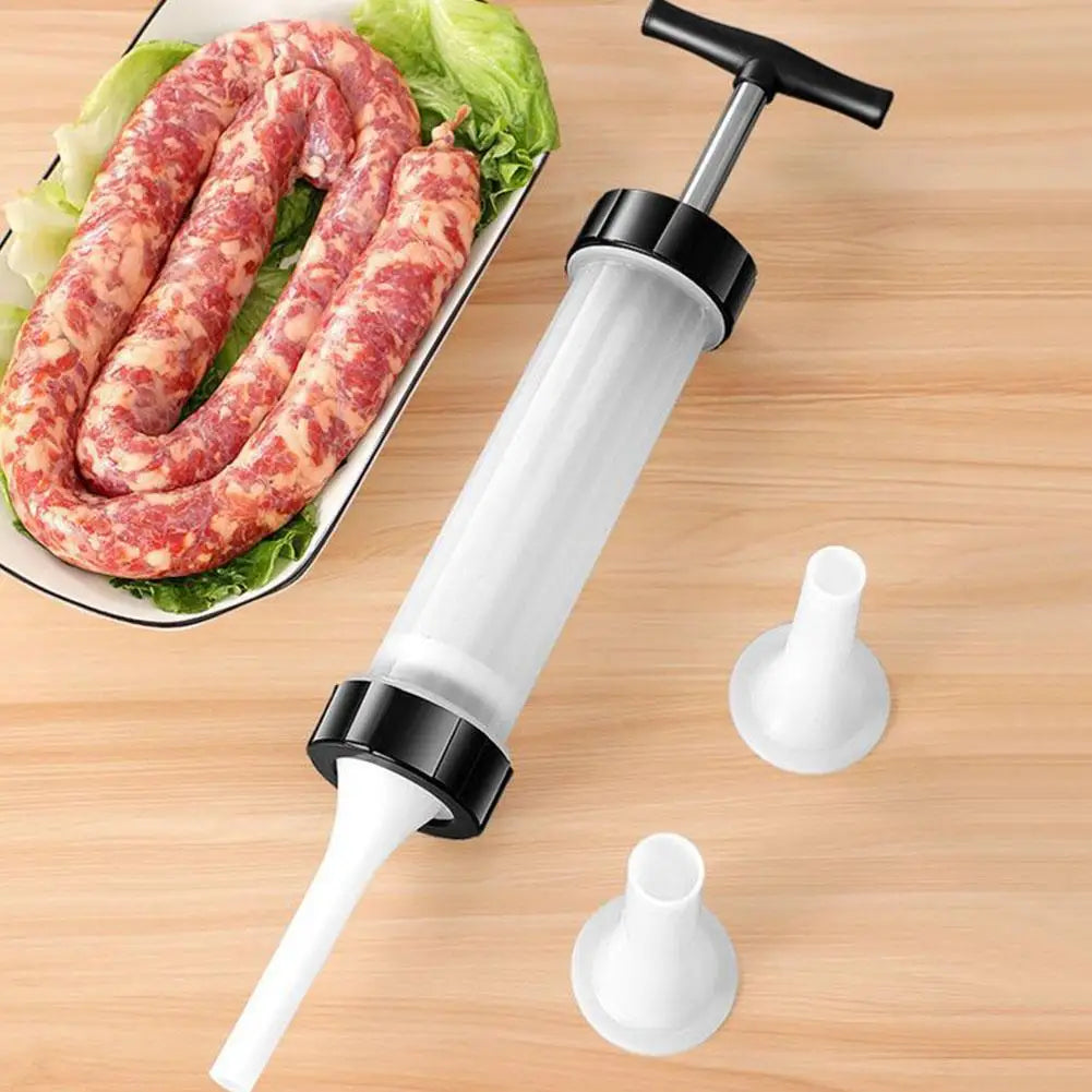 Portable Manual Sausage Maker Machine, Homemade Sausage Stuffing Press with 3 Funnels for Kitchen Use