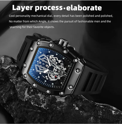 WLISTH Men’s Large Dial Square Quartz Watch, Waterproof Sport Wristwatch with Luminous Hands, Rubber Strap, and Calendar Display