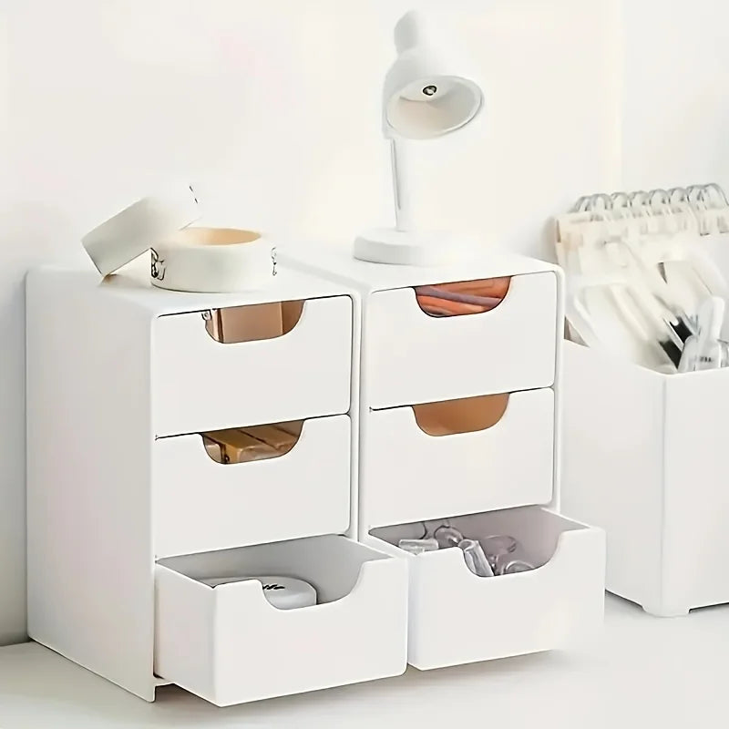 Chic 3-Tier Desk Organizer with Drawers – Portable Storage Box for Office Supplies, Jewelry & Cosmetics