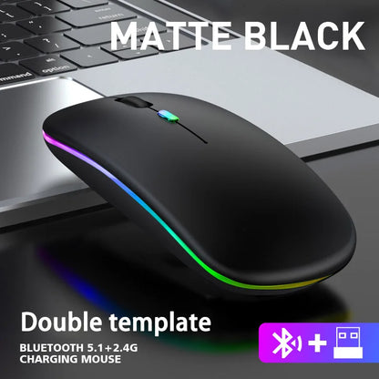 Rechargeable Wireless Mouse with Bluetooth & 2.4GHz Dual Mode, Silent Click Ergonomic RGB Mouse, 1600 DPI Adjustable for PC, Laptop, iPad, Android, TV