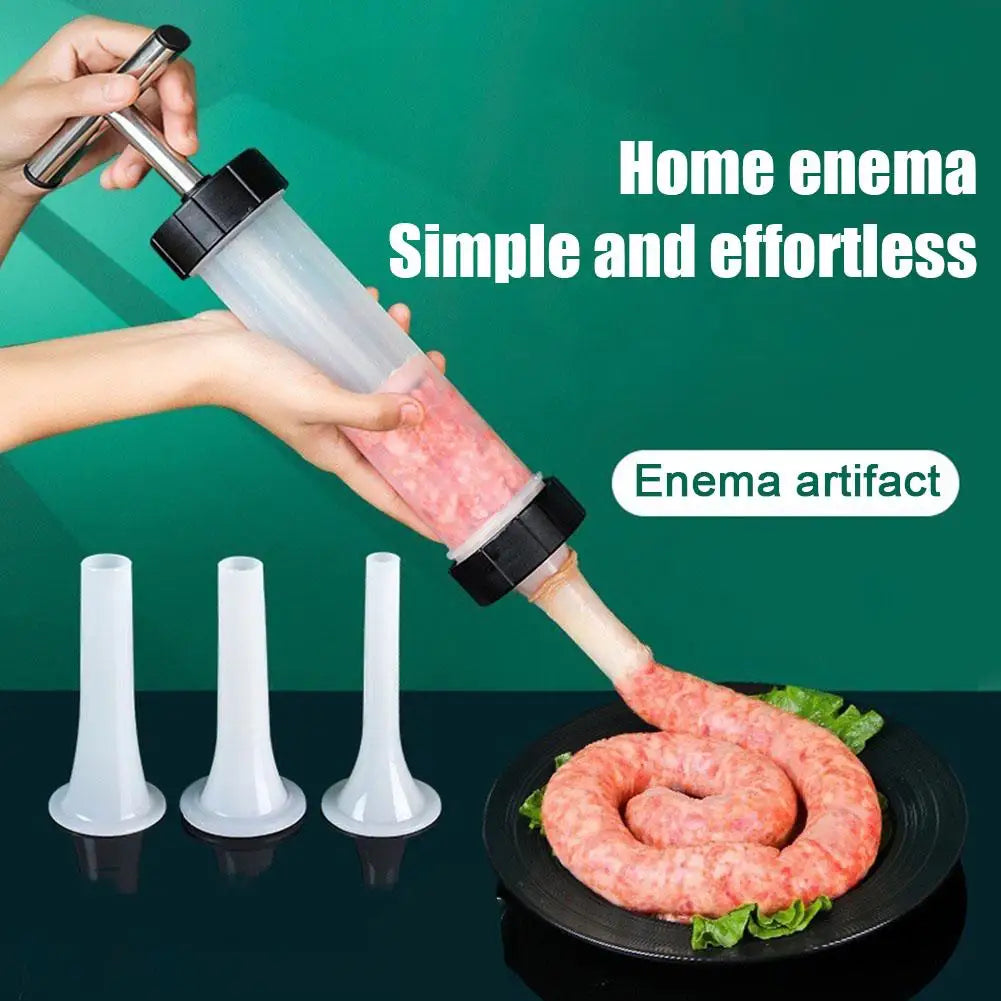 Portable Manual Sausage Maker Machine, Homemade Sausage Stuffing Press with 3 Funnels for Kitchen Use