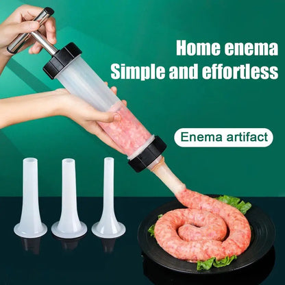 Portable Manual Sausage Maker Machine, Homemade Sausage Stuffing Press with 3 Funnels for Kitchen Use