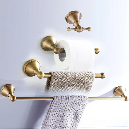 Luxury Solid Brass Bathroom Accessories Set, Antique Brass Towel Bar, Paper Holder, Towel Ring & Robe Hook
