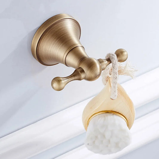 Luxury Solid Brass Bathroom Accessories Set, Antique Brass Towel Bar, Paper Holder, Towel Ring & Robe Hook