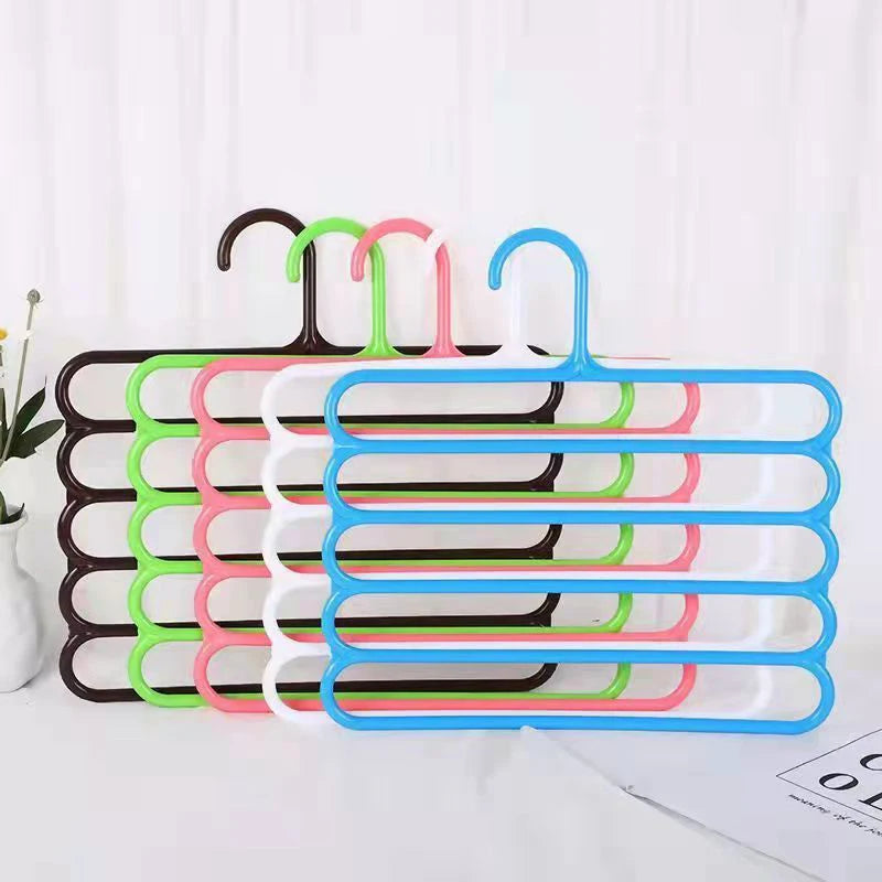 5-Layer Multi-Functional Clothes Hanger – Non-Slip Plastic Pants Storage Rack for Closet Organization