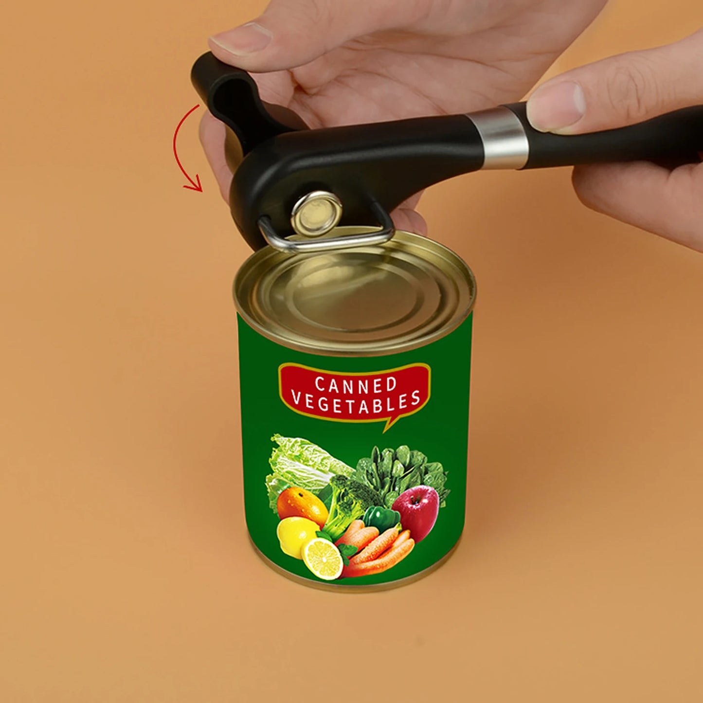 Plastic Hand-Actuated Can Opener – Safety Side-Cut Manual Can Opener with Easy Grip Handle