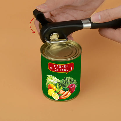 Plastic Hand-Actuated Can Opener – Safety Side-Cut Manual Can Opener with Easy Grip Handle