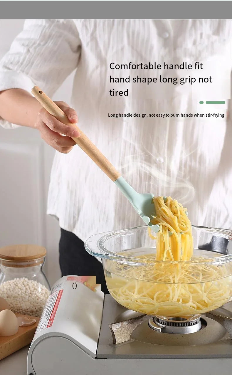 12Pcs Silicone Kitchen Utensil Set – Multi-Color Non-Stick Cooking Utensils with Wooden Handles Heat Resistant