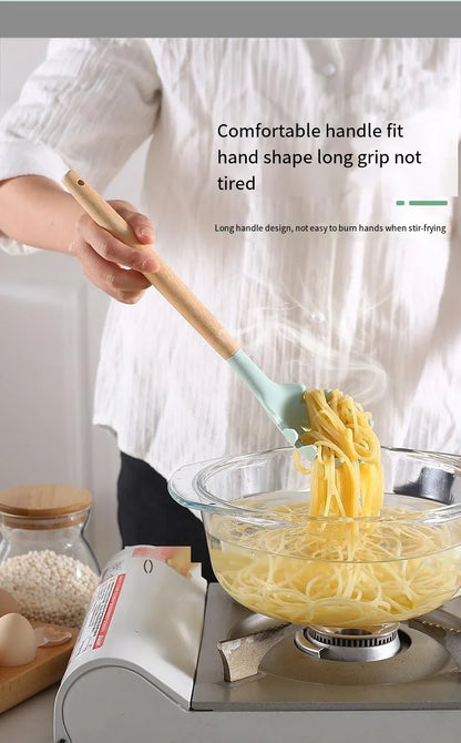 12Pcs Silicone Kitchen Utensil Set – Multi-Color Non-Stick Cooking Utensils with Wooden Handles Heat Resistant