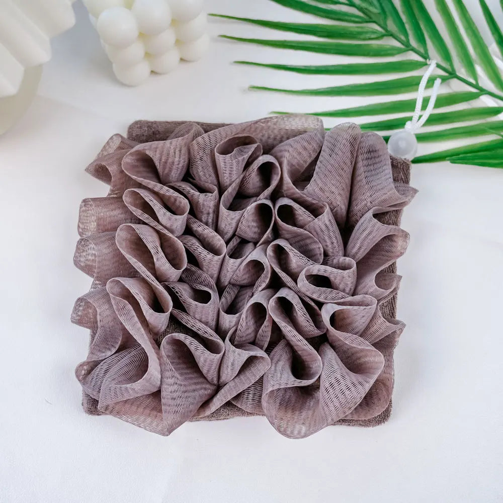 Soft Exfoliating 2-In-1 Bath Loofah – Bath Ball Towel with Drawstring Soap Closure Reusable Mesh Shower Sponge