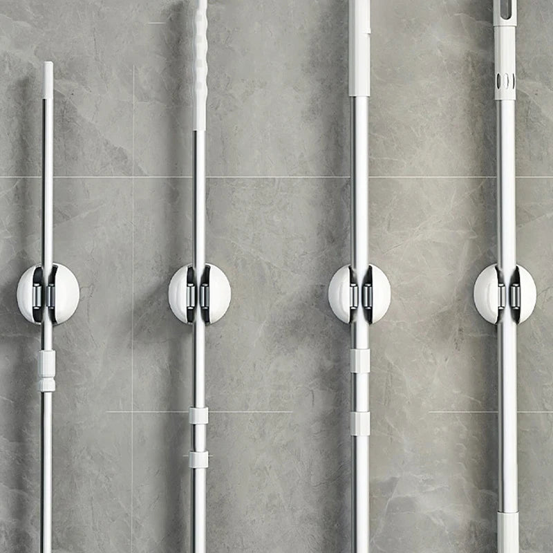 Self-Adhesive Roller Mop Hooks – Wall-Mounted Broom & Cleaning Tool Organizer Rack for Bathroom & Home
