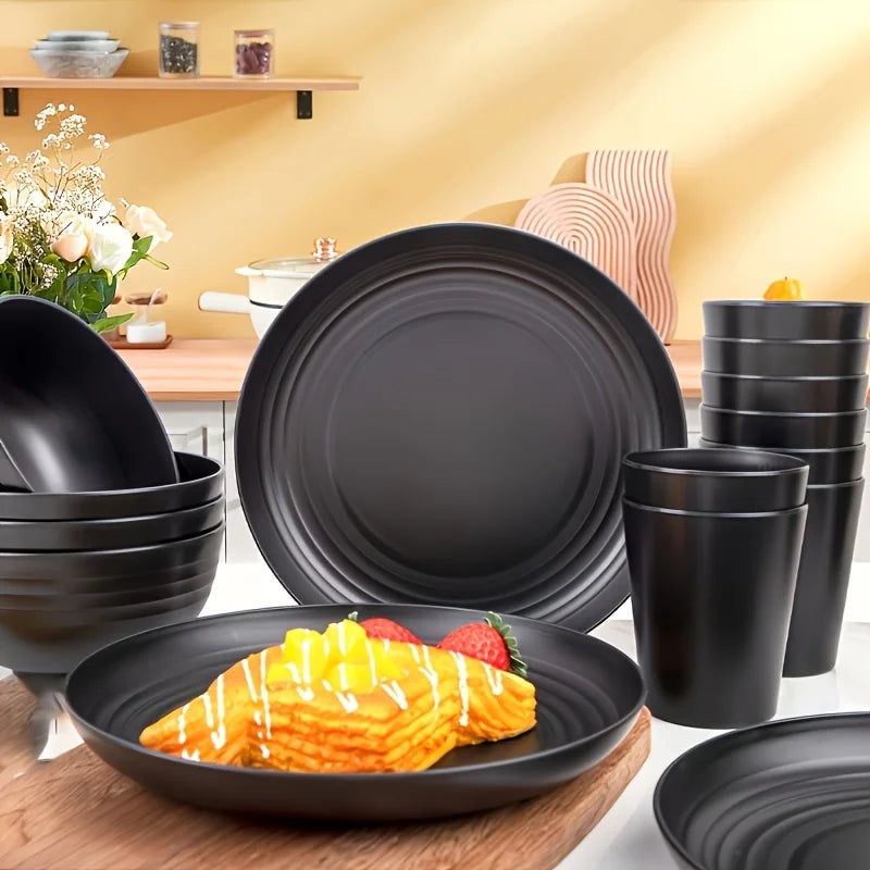 16-Piece Unbreakable Plastic Dinnerware Set, Microwave & Dishwasher Safe Plates, Bowls & Cups