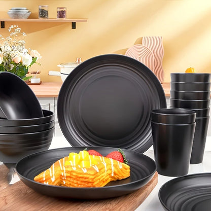 16-Piece Unbreakable Plastic Dinnerware Set, Microwave & Dishwasher Safe Plates, Bowls & Cups