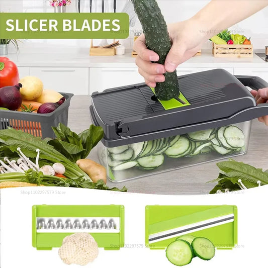 Multifunctional Vegetable Cutter & Grater, Reusable Fruit & Veggie Slicer Shredder with Stainless Steel Blades for Potatoes & Carrots