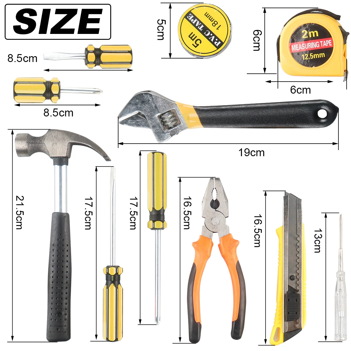 WOZOBUY Household Tool Kit Set, 8/9/12/13-Piece General Hand Tool Set with Plastic Toolbox for Home and Car Repair