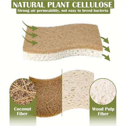 Natural Kitchen Sponge – Cellulose and Coconut Scrubber for Dishes, Pack of Household Cleaning Sponges, White