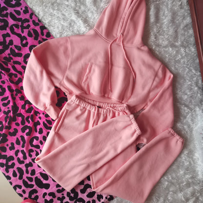 Women’s Fleece Hoodie and Jogger Pants 2-Piece Tracksuit Set, Warm Solid Color Sweat Suit for Fall and Winter Casual Sports Outfit