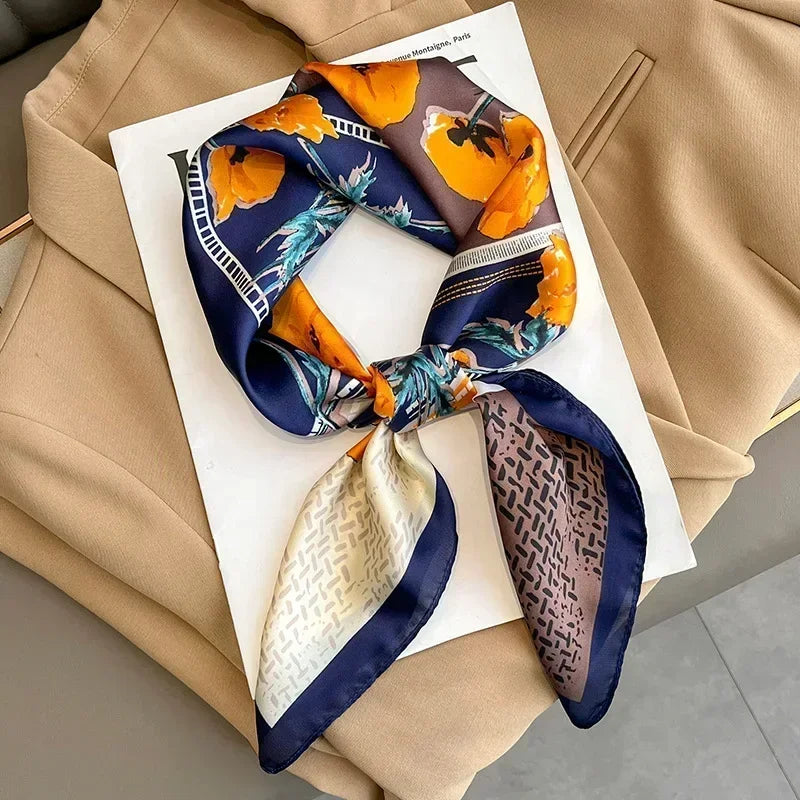 Luxury Printed Silk-Style Square Scarf for Women, Soft Satin Neckerchief Headband and Hair Ribbon, Fashion Hijab and Bag Accessory for Office and Daily Wear