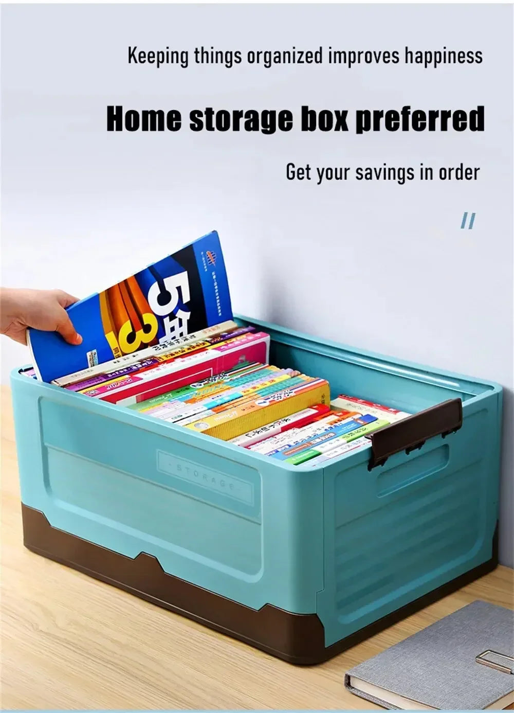 Foldable Plastic Storage Box with Lid, Large Capacity Multifunctional Organizer for Home Goods & Space-Saving Storage