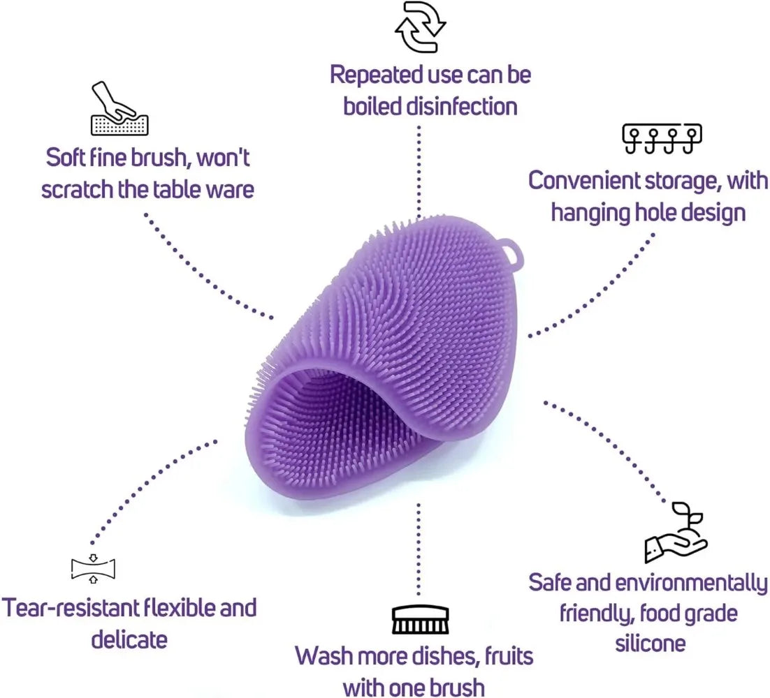 Soft Silicone Sponge Brush – Non-Stick Scratch-Free Scrubber for Kitchen Bowls and Fruit Washing