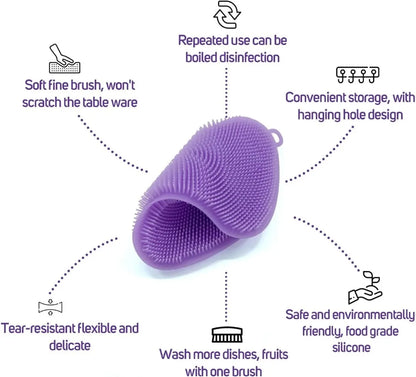 Soft Silicone Sponge Brush – Non-Stick Scratch-Free Scrubber for Kitchen Bowls and Fruit Washing