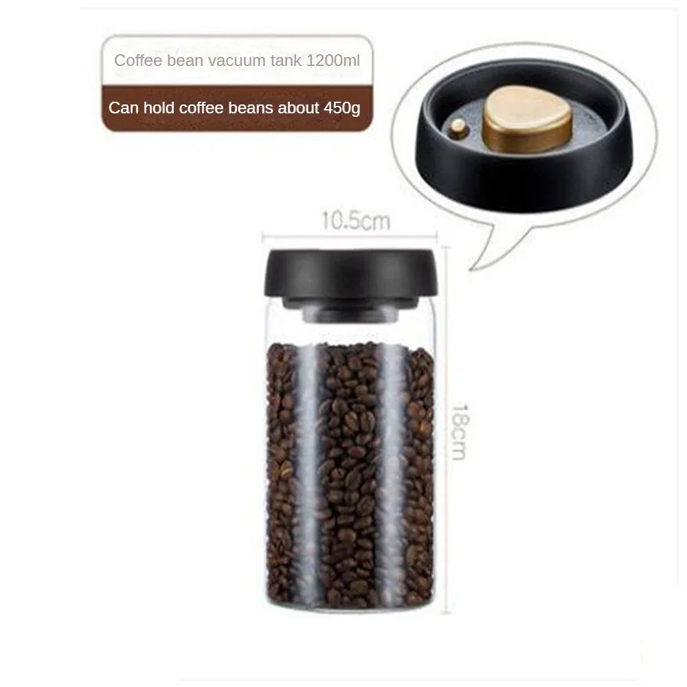 Coffee Beans Vacuum Sealed Tank – Transparent Glass Airtight Food Storage Jar with Air Extraction