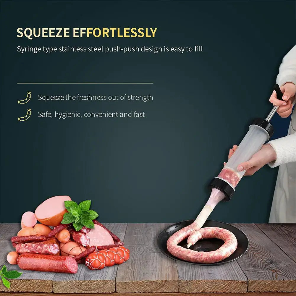 Portable Manual Sausage Maker Machine, Homemade Sausage Stuffing Press with 3 Funnels for Kitchen Use
