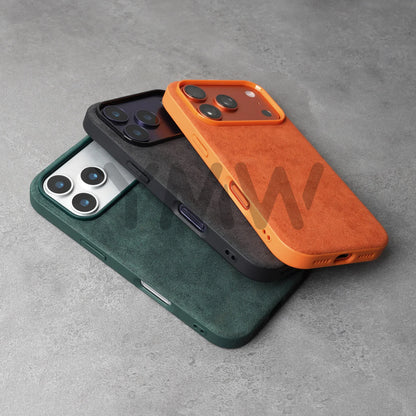 YMW Alcantara Suede Leather Phone Case for iPhone 17/16/15 Series, Luxury Supercar Interior Style Matte Protective Cover with Non-Slip Grip