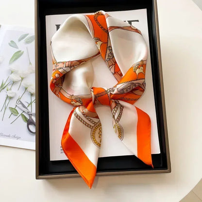 Luxury Printed Silk-Style Square Scarf for Women, Soft Satin Neckerchief Headband and Hair Ribbon, Fashion Hijab and Bag Accessory for Office and Daily Wear