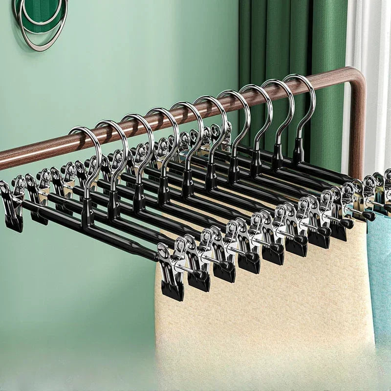 Stainless Steel Pants Hanger with Adjustable Clips – Anti-Slip Skirt & Trousers Rack for Wardrobe Storage
