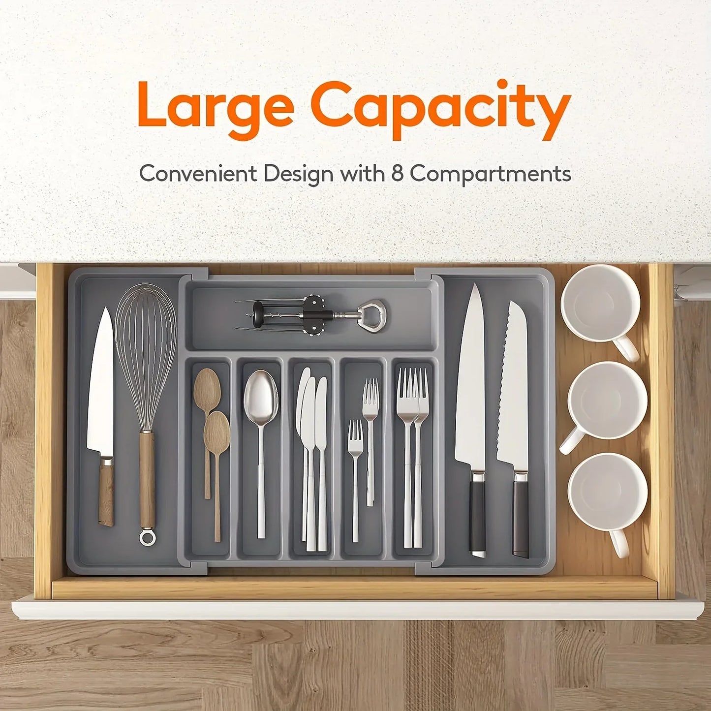 Expandable Kitchen Drawer Organizer – Adjustable Retractable Cutlery Storage Box with Dividers