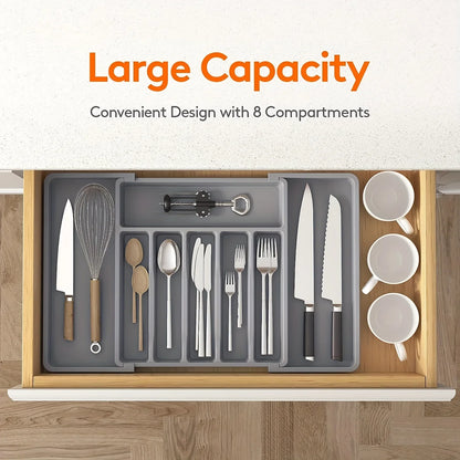 Expandable Kitchen Drawer Organizer – Adjustable Retractable Cutlery Storage Box with Dividers