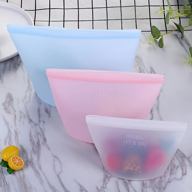 Silicone Food Containers – Reusable Leakproof Ziplock Storage Bags for Fridge and Freezer