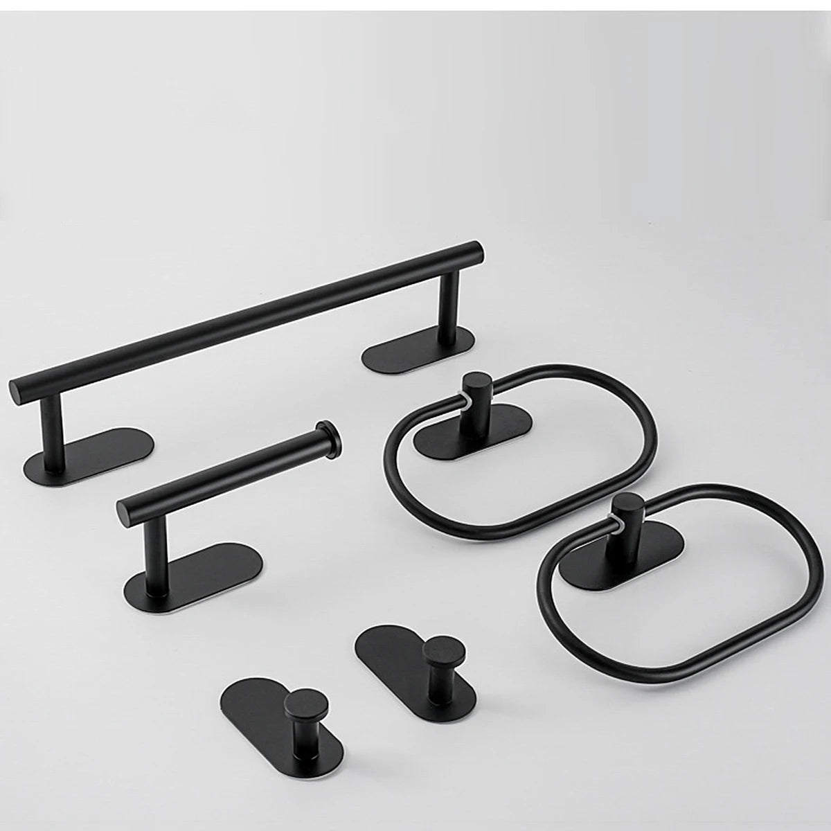 No-Drill Stainless Steel Bathroom Accessories Set, Self-Adhesive Towel Bar, Paper Holder, Towel Ring & Robe Hook