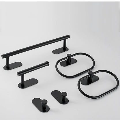 No-Drill Stainless Steel Bathroom Accessories Set, Self-Adhesive Towel Bar, Paper Holder, Towel Ring & Robe Hook