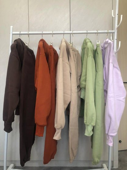 Women’s Fleece Hoodie and Jogger Pants 2-Piece Tracksuit Set, Warm Solid Color Sweat Suit for Fall and Winter Casual Sports Outfit