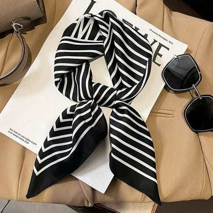 Luxury Printed Silk-Style Square Scarf for Women, Soft Satin Neckerchief Headband and Hair Ribbon, Fashion Hijab and Bag Accessory for Office and Daily Wear