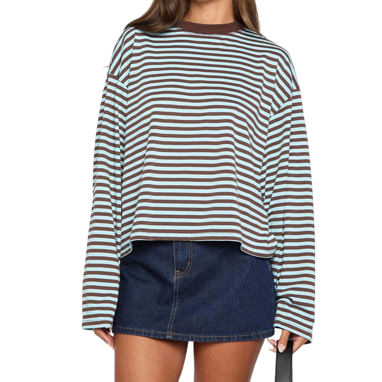 Women’s Retro Striped Long Sleeve T-Shirt, Loose Fit Crew Neck Casual Top, Vintage Streetwear Fall Pullover Tee for Ladies