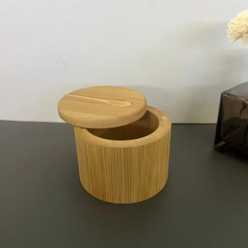 Salt Seasoning Jars Pepper Jar Set – Bamboo Condiment Box Sugar Storage Pot with Lid Multi-Purpose Bowls
