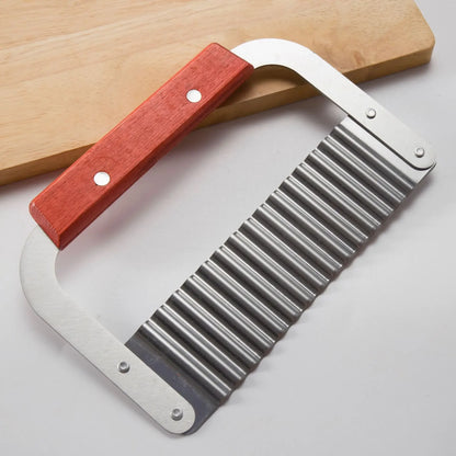 Stainless Steel Wave Knife with Wooden Handle – Wolf Tooth Potato Cutter Crinkle Knife Potato Chip Chopper Kitchen Tool