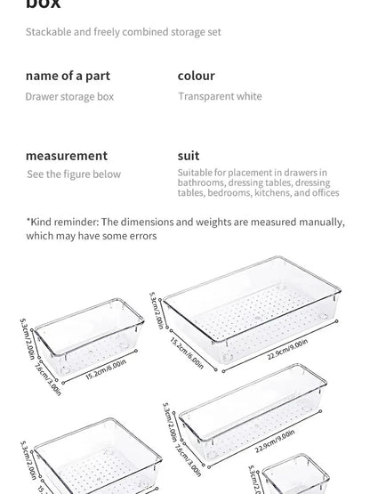 Drawer Organizers Set, Clear Plastic Desk Dividers & Storage Bins for Bedroom Dresser, Office, Makeup, Jewelry & Gadgets