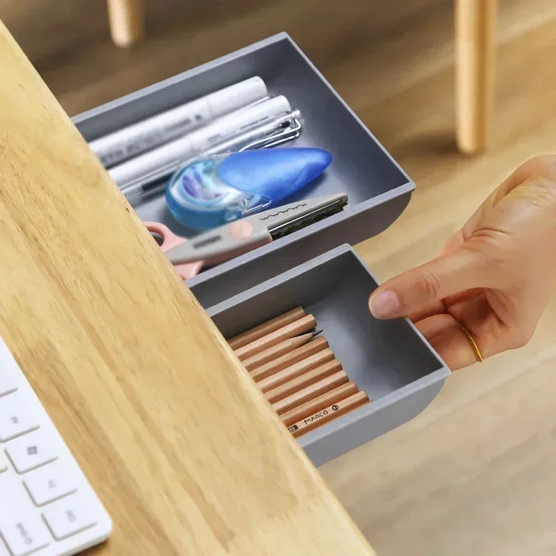 Adhesive Under Desk Drawer Organizer Hidden Table Storage Box Slide Out Tray Simple Sundries Cosmetics Stationery Organizer