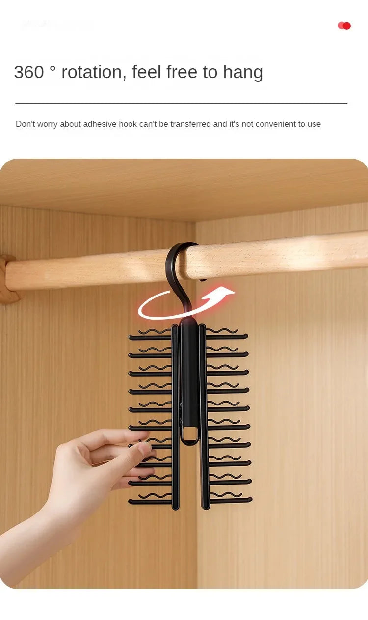 Rotatable Tie Hanger – 20-Row Large Capacity Necktie & Belt Organizer with Skidproof Hooks