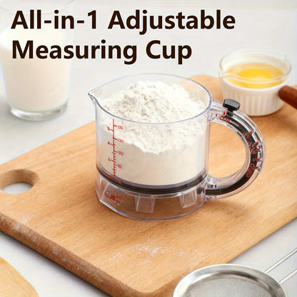 4-in-1 Adjustable Measuring Cup – Multifunctional Kitchen Measuring Cup with Scraper-Style Seal Base for Cooking and Baking
