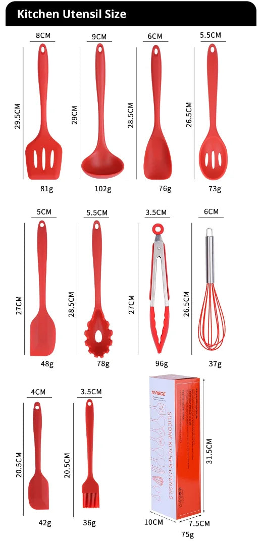 10PCS Silicone Kitchen Utensil Set, Heat-Resistant Cooking & Baking Tools, Non-Stick Spatula Spoon Scraper Set