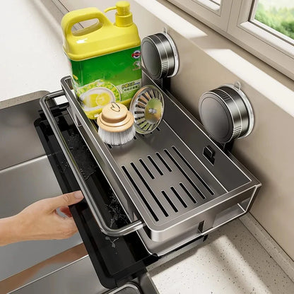 Suction Cup Wall-Mounted Kitchen Sink Storage Rack – Punch-Free Rag & Sponge Draining Organizer