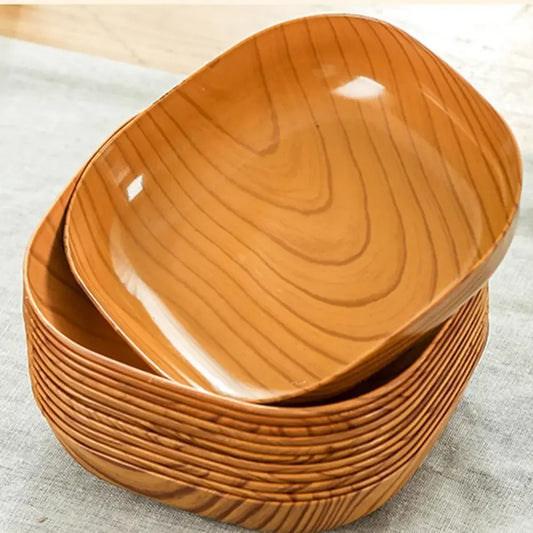 Japanese Style Imitation Wood Grain Square Plate, Simple Kitchen Tableware Dish for Dinner & Serving