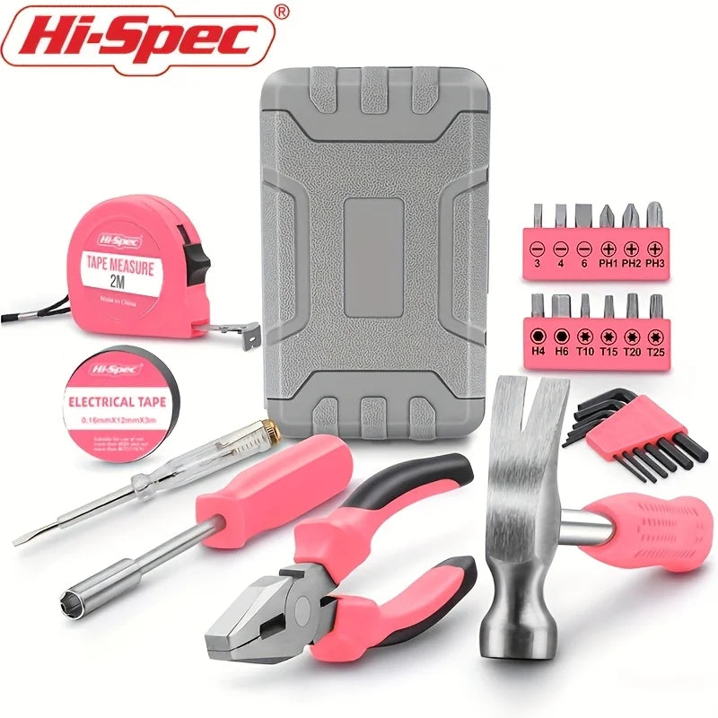 24-Piece Pink Tool Kit for Women, Mini Home Toolbox Set with Hammer, Pliers, Wrench and Screwdriver